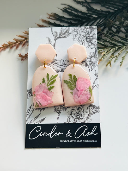 PINK FLOWER DANGLES - cinder.and.ash