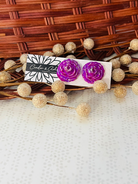 PURPLE ROSE STUDS - cinder.and.ash