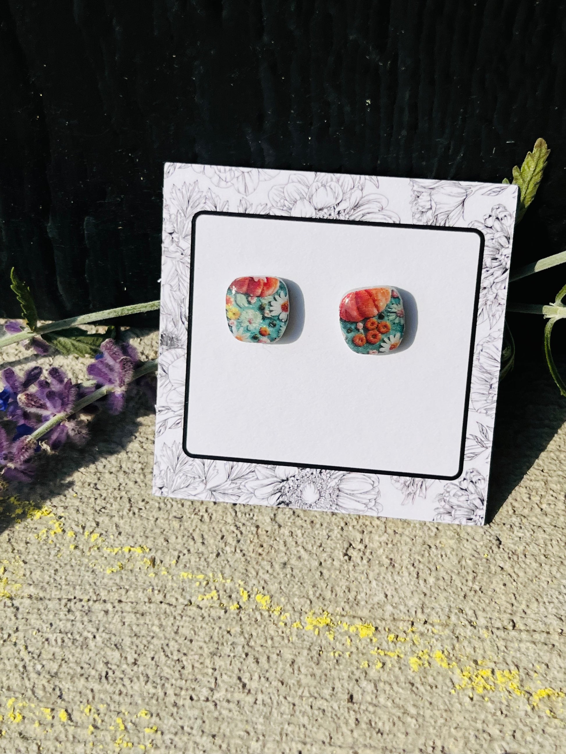 PUMPKIN FLORAL MINI STUDS - cinder.and.ash