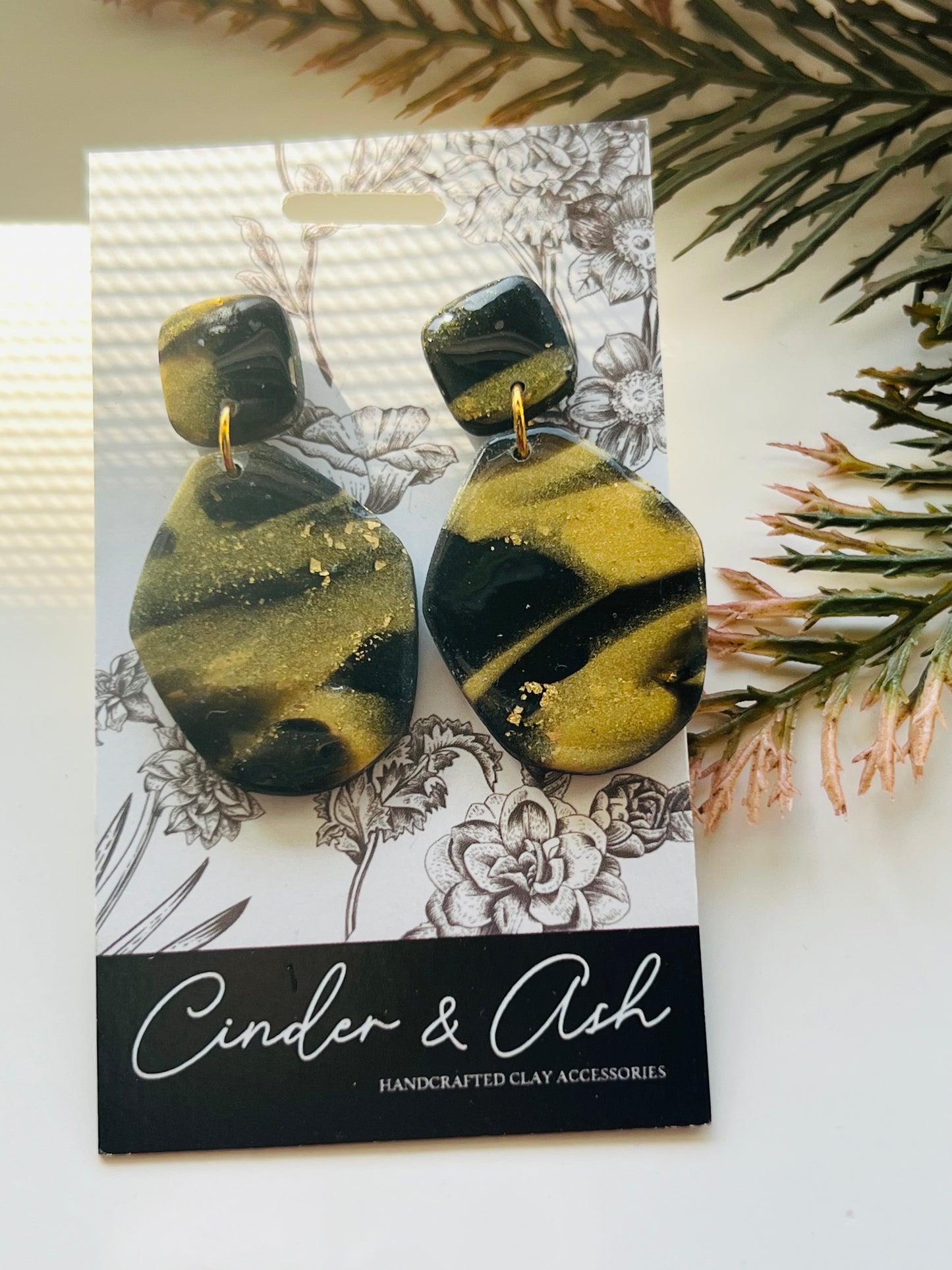 BLACK & GOLD DANGLES - cinder.and.ash